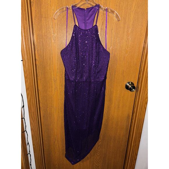 Toccin x RTR women’s Design Collective Sequin Asymmetrical Dress purple (size 8) - Picture 3 of 6